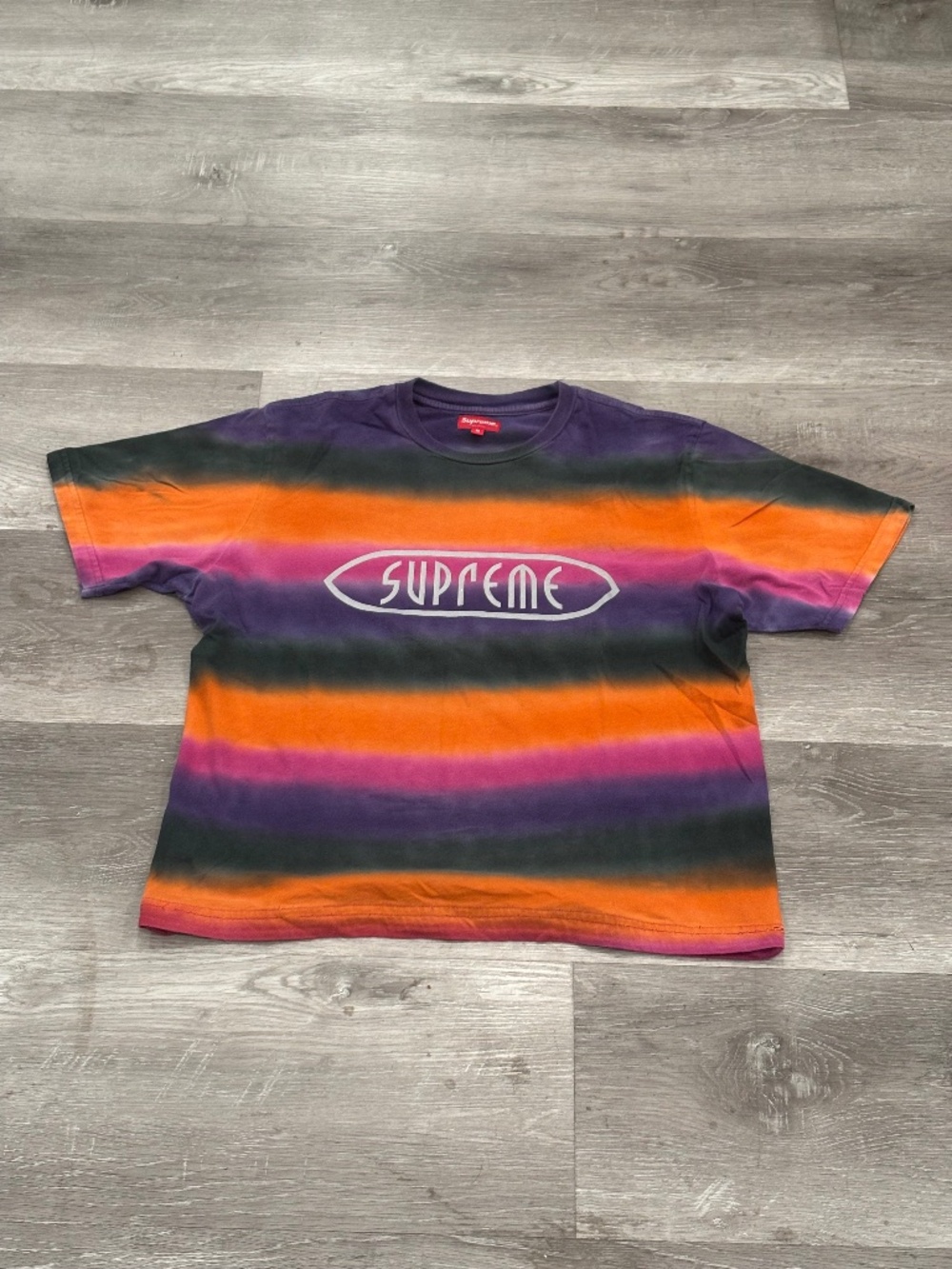 Supreme Rainbow Stripe Tee Orange SS19 Short Sleeve Crew Thin Cotton Mens M